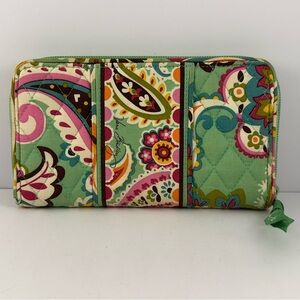 Vera‎ Bradley Accordion Wallet Tutti Frutti Green Zip Paisley Quilted